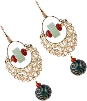 1 Pair Gold Plated Hollow Earrings Chinese Style Earring Set Vintage Chinese Jewelry Women's Ear Jewelry