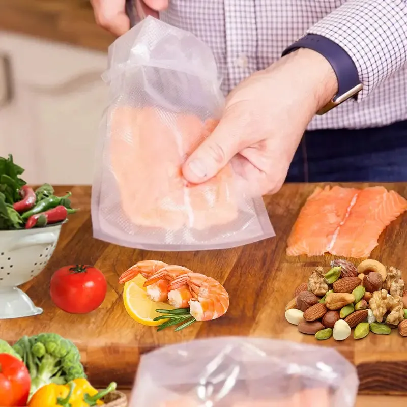 Pack of 100 Pre-Cut Textured Vacuum Sealer Bags for Efficient Food Storage and Compression