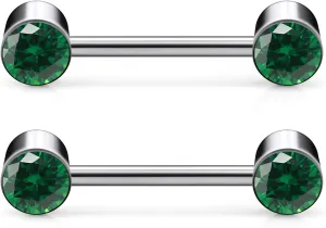 14G ASTM F136 Titanium Nipple Piercing Jewelry Round CZ Nipple Barbell Jewelry Internally Threaded G23 Solid Titanium Nipple Piercing Barbell Ring Jewelry for Women Men 14 Gauge