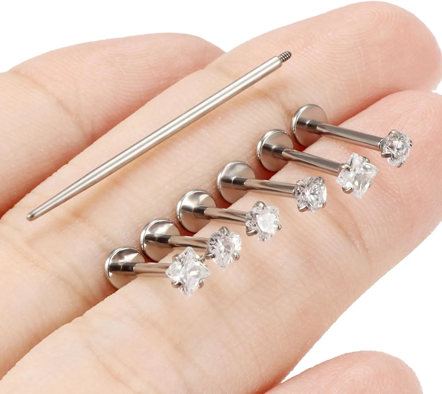 16G F136 Titanium Lip Rings CZ Labret Jewelry Internally Threaded Monroe Lip Ring Medusa Snake Bite Piercing Jewelry Conch Tragus Forward Helix Cartilage Earring Studs Piercing Jewelry