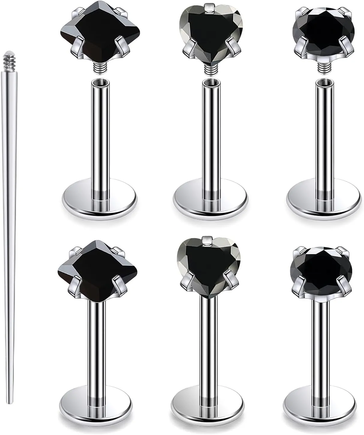 16G F136 Titanium Lip Rings CZ Labret Jewelry Internally Threaded Monroe Lip Ring Medusa Snake Bite Piercing Jewelry Conch Tragus Forward Helix Cartilage Earring Studs Piercing Jewelry
