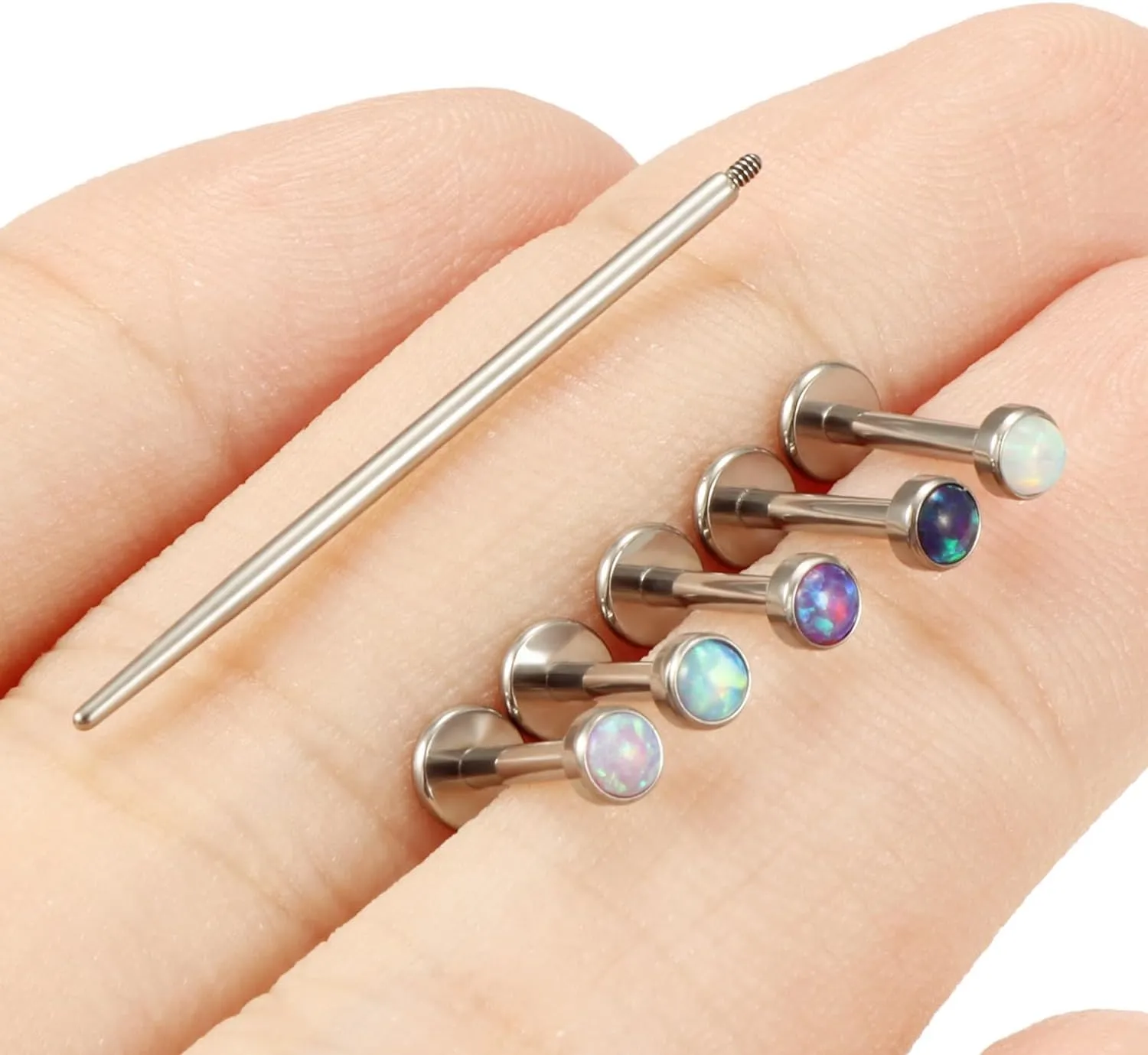 16G F136 Titanium Lip Rings Labret Jewelry Internally Threaded Monroe Lip Ring Medusa Snake Bite Piercing Jewelry Conch Tragus Forward Helix Cartilage Earring Studs Opal Piercing Jewelry