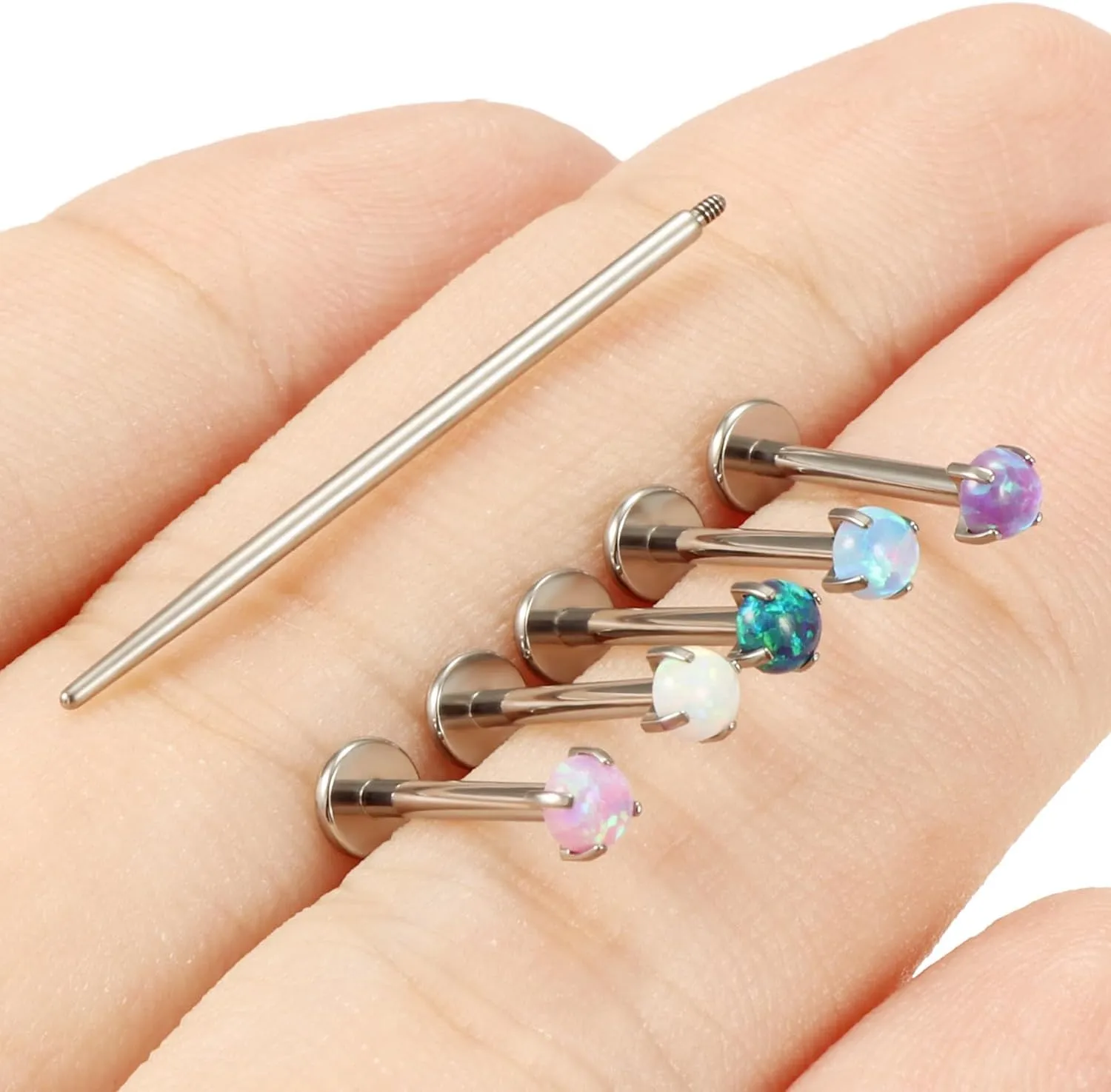 16G F136 Titanium Lip Rings Labret Jewelry Internally Threaded Monroe Lip Ring Medusa Snake Bite Piercing Jewelry Conch Tragus Forward Helix Cartilage Earring Studs Piercing Jewelry Opal