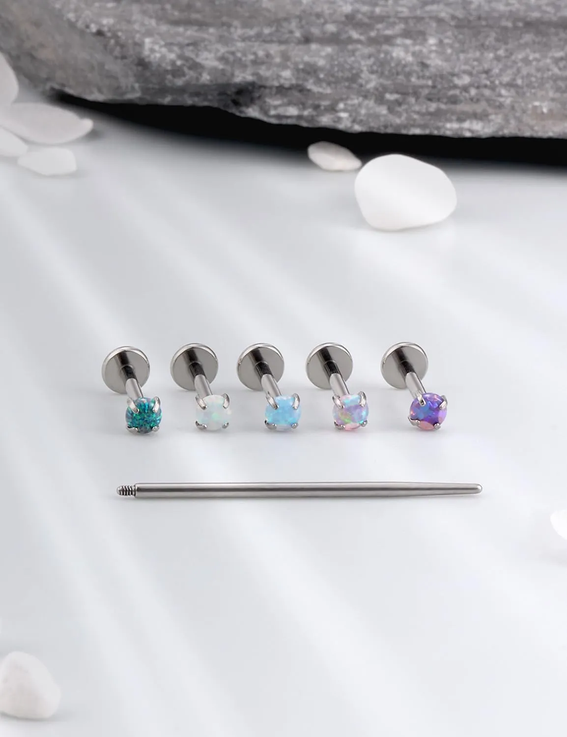 16G F136 Titanium Lip Rings Labret Jewelry Internally Threaded Monroe Lip Ring Medusa Snake Bite Piercing Jewelry Conch Tragus Forward Helix Cartilage Earring Studs Piercing Jewelry Opal