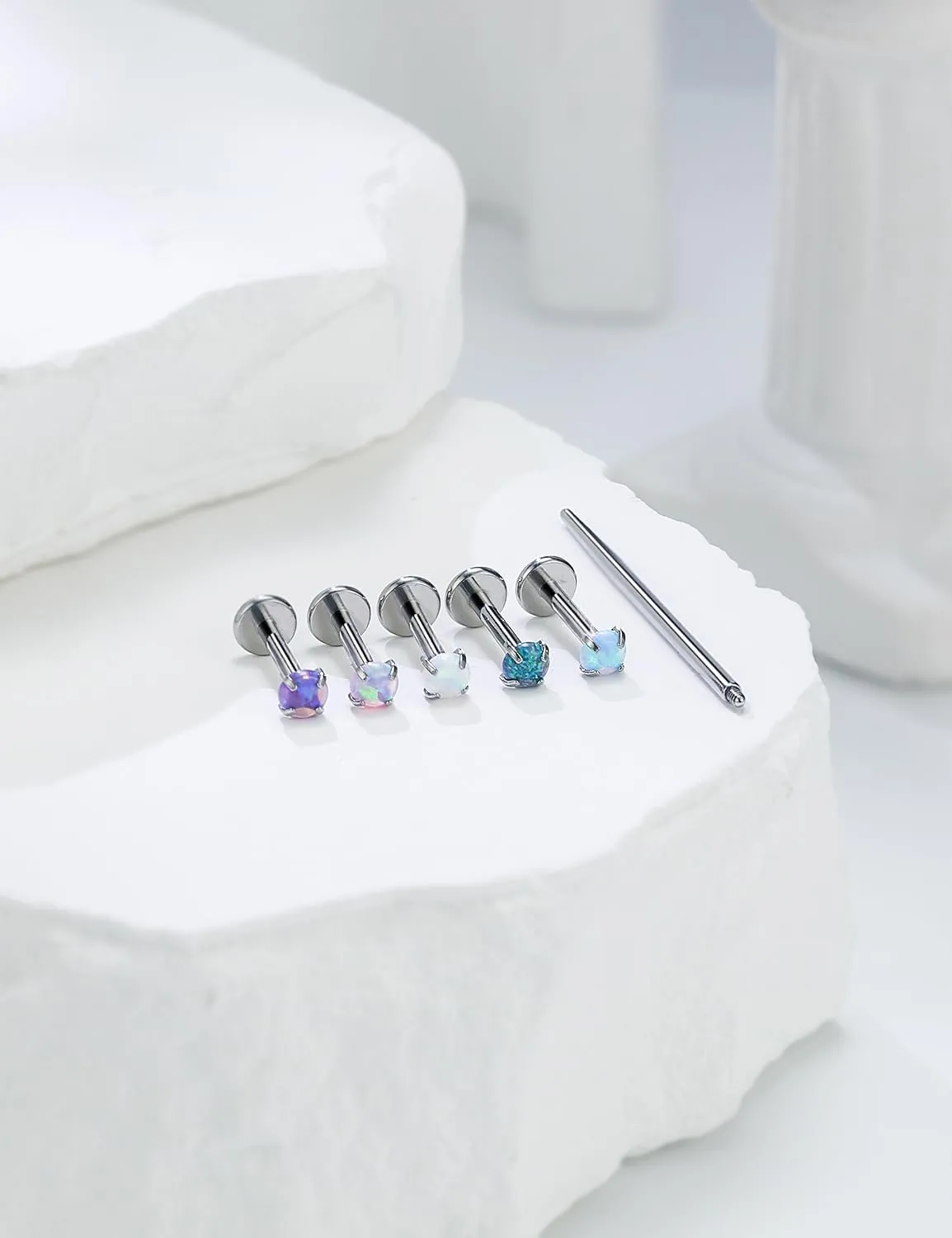 16G F136 Titanium Lip Rings Labret Jewelry Internally Threaded Monroe Lip Ring Medusa Snake Bite Piercing Jewelry Conch Tragus Forward Helix Cartilage Earring Studs Piercing Jewelry Opal