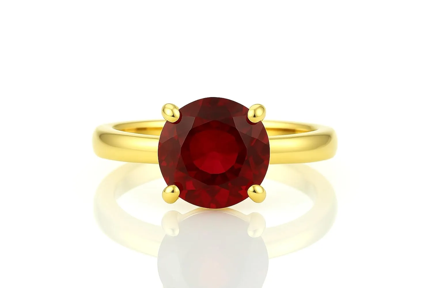 18k Garnet Ring - January Birthstone Gold Prong Jewelry - Gemstone Stacking Band - Elegant Cocktail or Engagement Jewelry