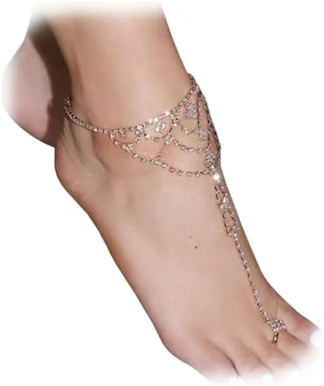 1Pair Bikini Rhinestone Barefoot Sandals Foot Chain Jewelry Wedding Crystal Leg Bracelet Toe Jewelry Summer Beach Rhinestone High Heel Anklet Shoe Chain for Women