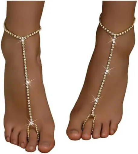 1Pair Simple Summer Beach Rhinestone Foot Chain Toe Jewelry for Women Wedding Bridal Crystal Barefoot Sandals Bikini Rhinestone Anklet Bracelet Foot Accessories Jewelry
