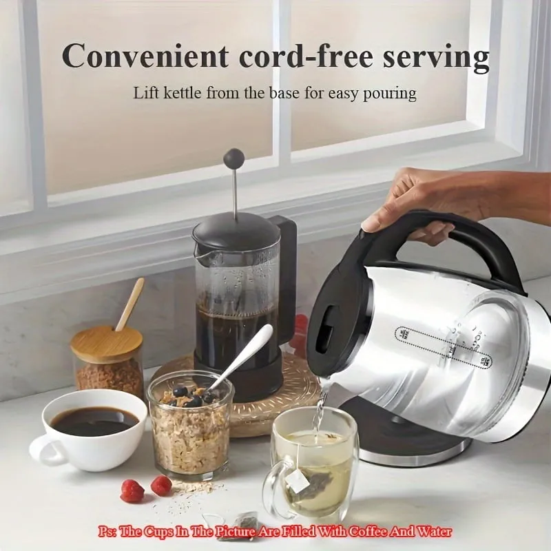 1pc, Stainless Steel Electric Tea Kettle - 2L/1100W, Wide Opening, Automatic Shut Off - BPA-Free