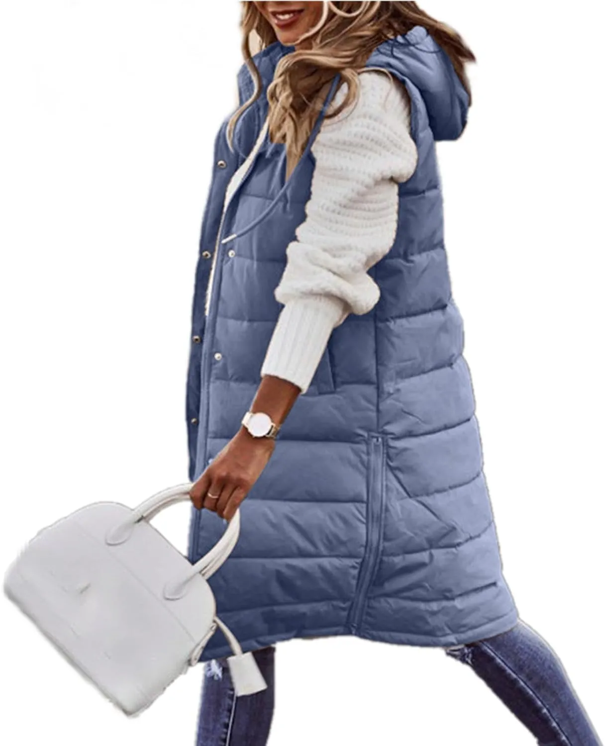 2023 Womens Fall Reversible Vests Sleeveless Fleece Jacket Zip Up Lightweight Down with Pocket Winter Jackets Coats