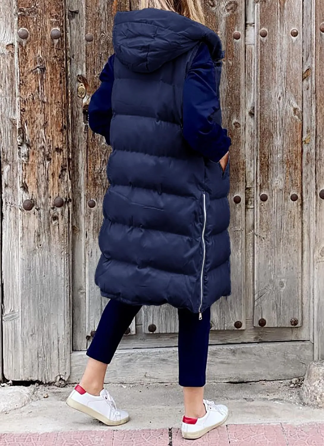 2023 Womens Fall Reversible Vests Sleeveless Fleece Jacket Zip Up Lightweight Down with Pocket Winter Jackets Coats