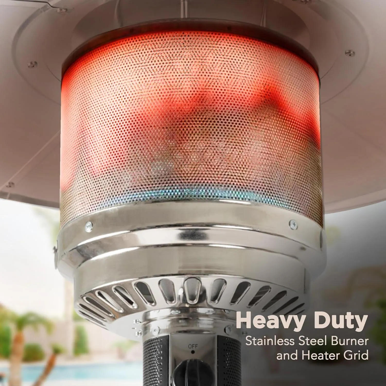 46,000 BTU Outdoor Propane Patio Heater with Wheels, Commercial & Residential, Havana Bronze, 32.1 X 32.1 X 91.3 Inches (Lxwxh)