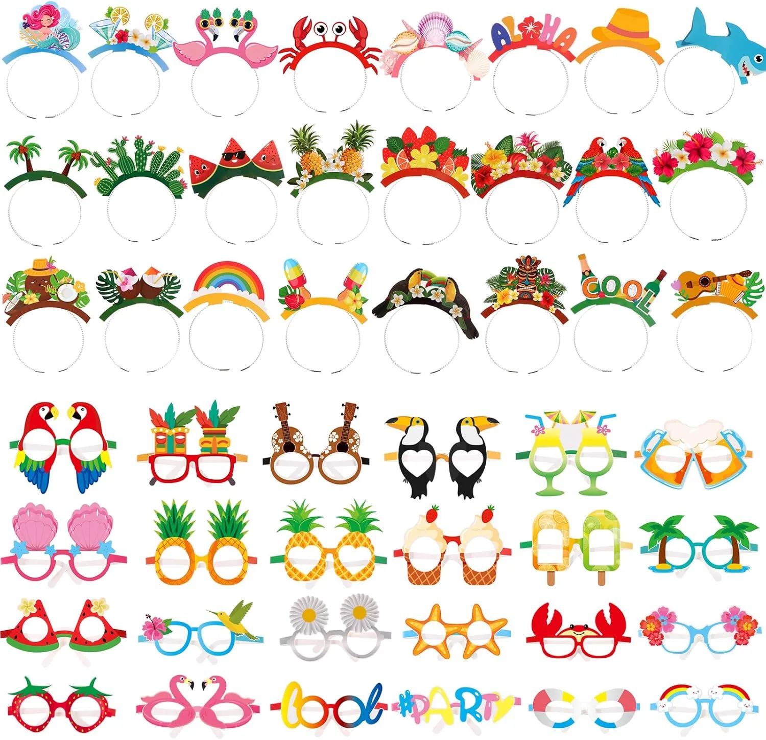 48 Pcs Luau Party Sunglasses and Headbands Glasses Tropical Party Decorations Hawaiian Themed Party for Adults(Hawaii Style)