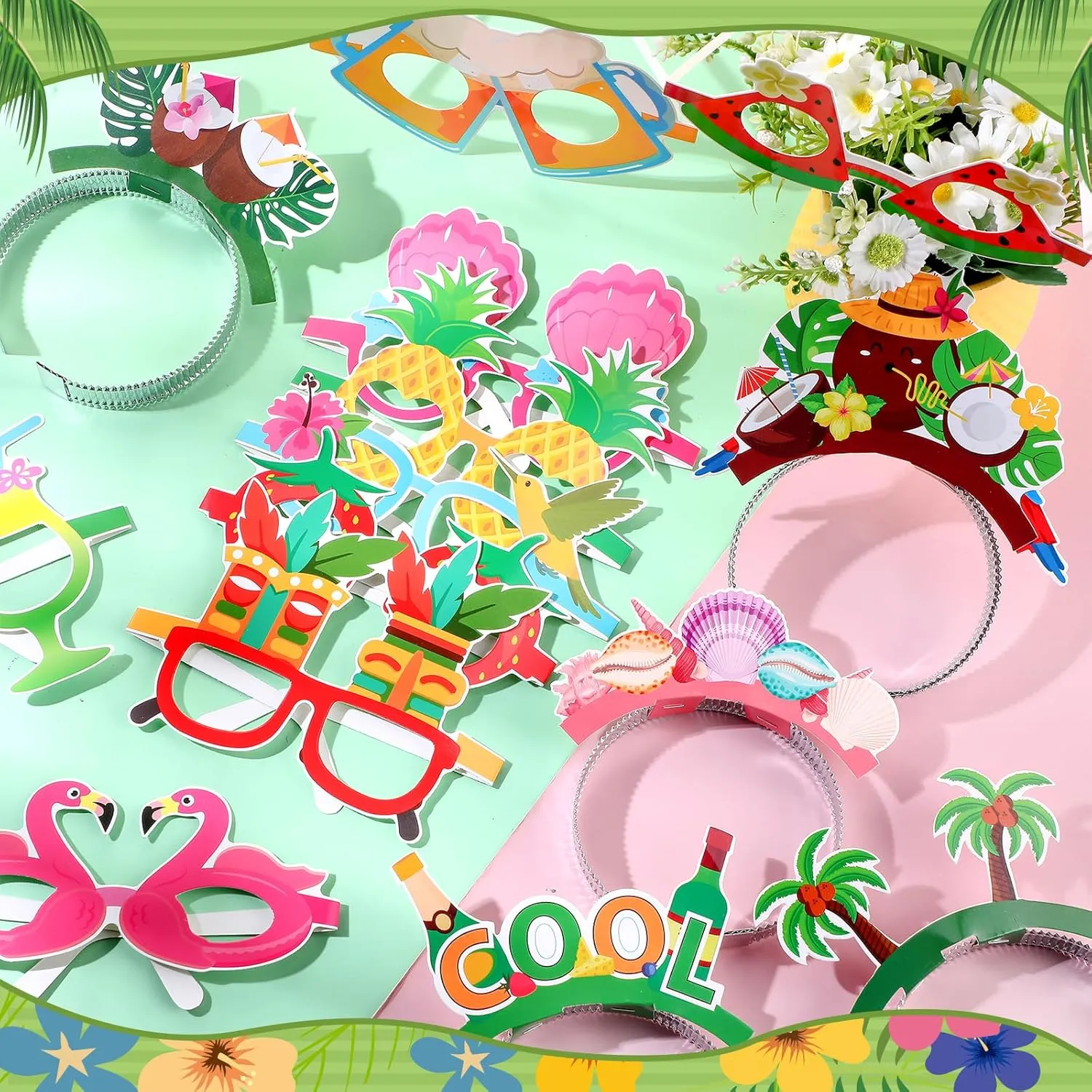 48 Pcs Luau Party Sunglasses and Headbands Glasses Tropical Party Decorations Hawaiian Themed Party for Adults(Hawaii Style)