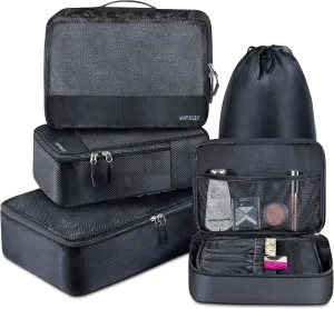 5 Set Packing Cubes Travel for Suitcases, Durable Luggage Organizer Bags, Black