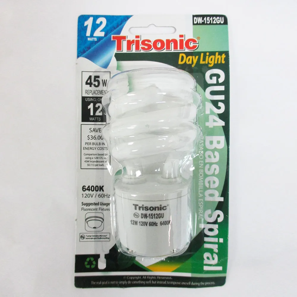 6 Pc Mini Bulb Daylight Light 12W Energy 45 Watt Output Spiral White Fluorescent