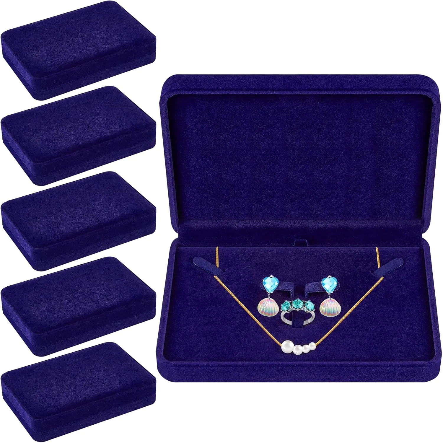 6 Pcs Large Jewelry Set - Necklace, Ring, Earring, Pendant Gift Box - Flannelette Jewelry Case for Traveling