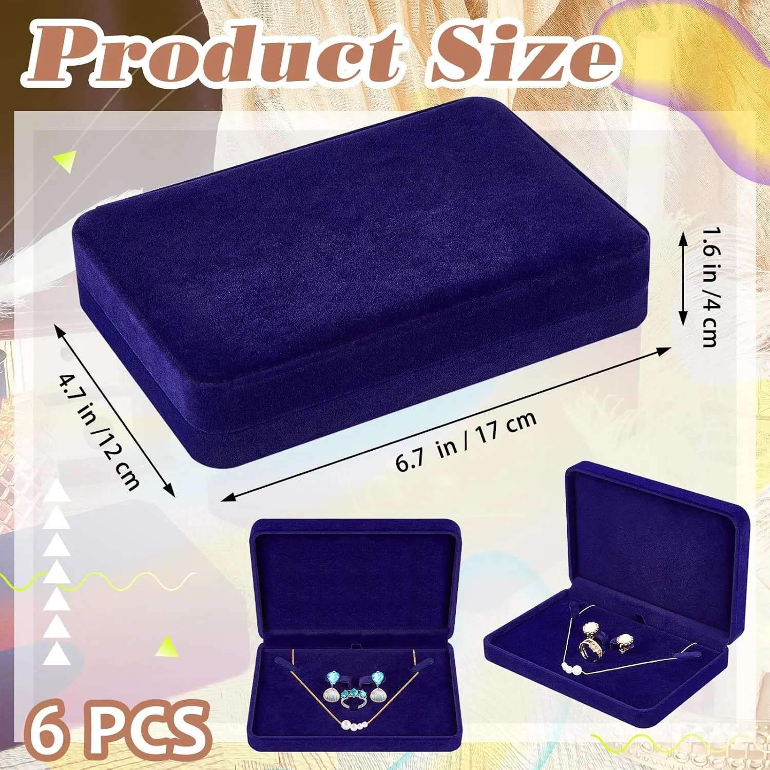 6 Pcs Large Jewelry Set - Necklace, Ring, Earring, Pendant Gift Box - Flannelette Jewelry Case for Traveling