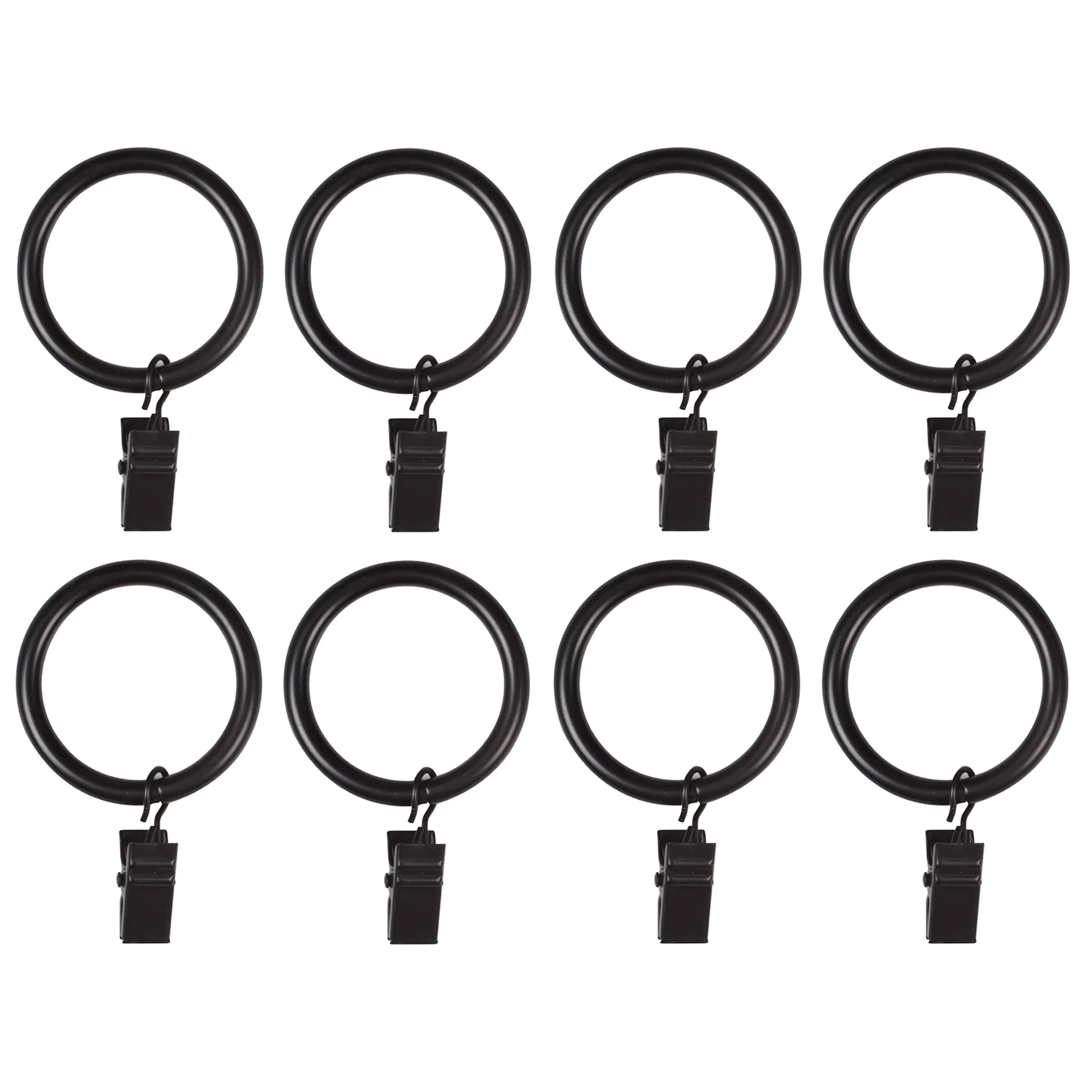 8 Heavy Duty Metal Curtain Rings Pole Rod Voile Curtain Hooks Clips 1.57" Black