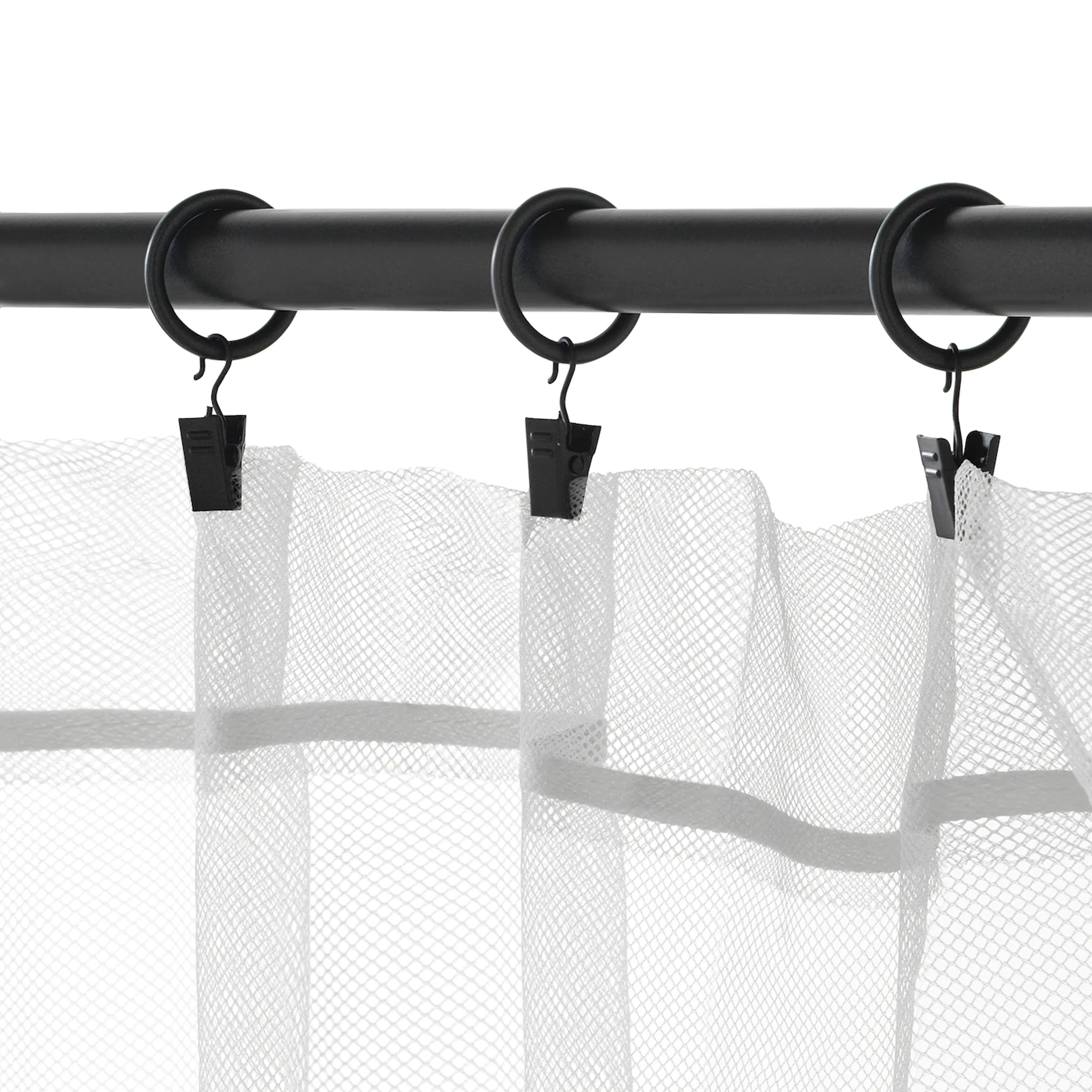 8 Heavy Duty Metal Curtain Rings Pole Rod Voile Curtain Hooks Clips 1.57" Black