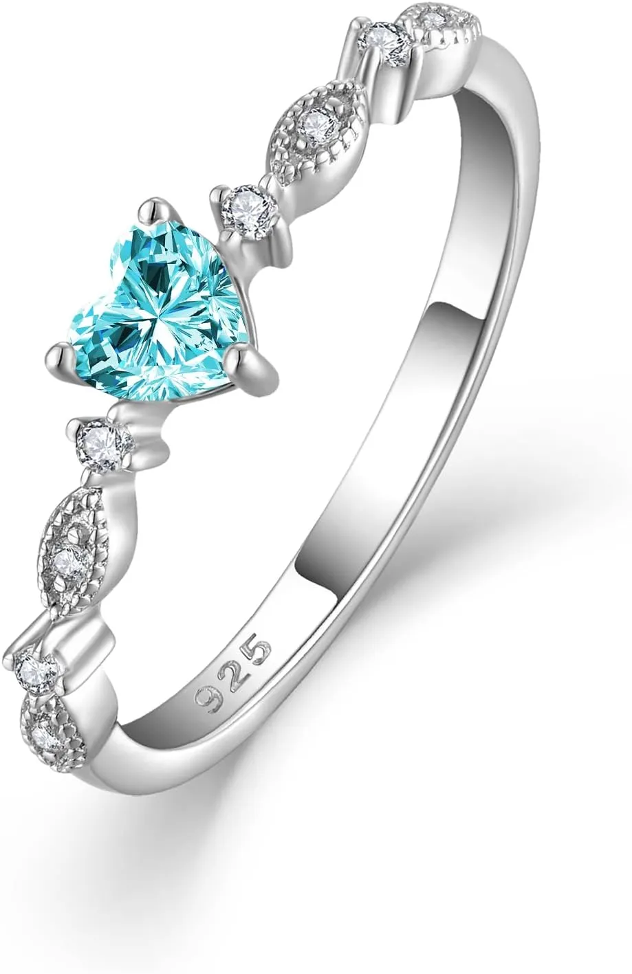 925 Sterling Silver Heart CZ Ring, Cubic Zirconia Stackable Birthstone Engagement Promise Bands Rings Anniversary Jewelry for Women Wife Girlfriend, Size 5-10