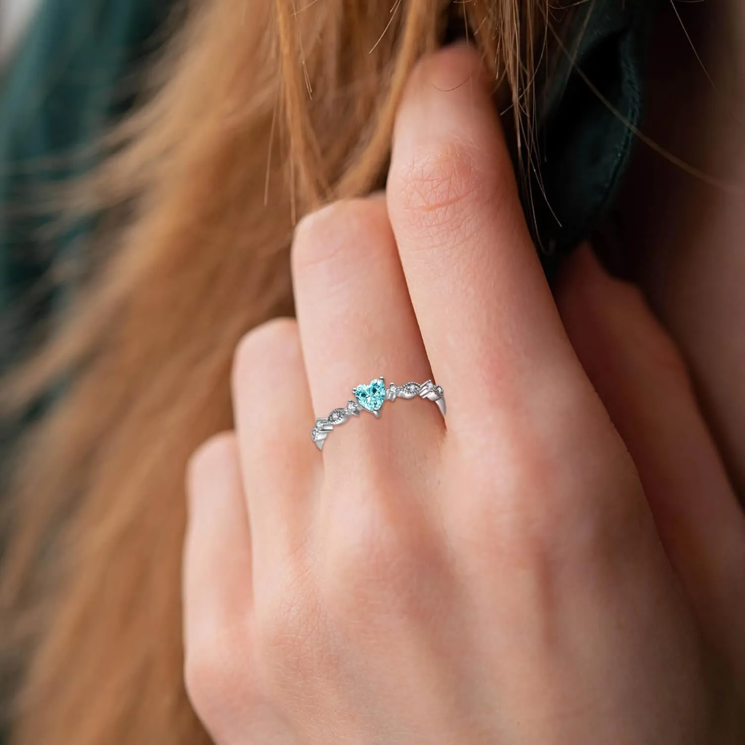 925 Sterling Silver Heart CZ Ring, Cubic Zirconia Stackable Birthstone Engagement Promise Bands Rings Anniversary Jewelry for Women Wife Girlfriend, Size 5-10
