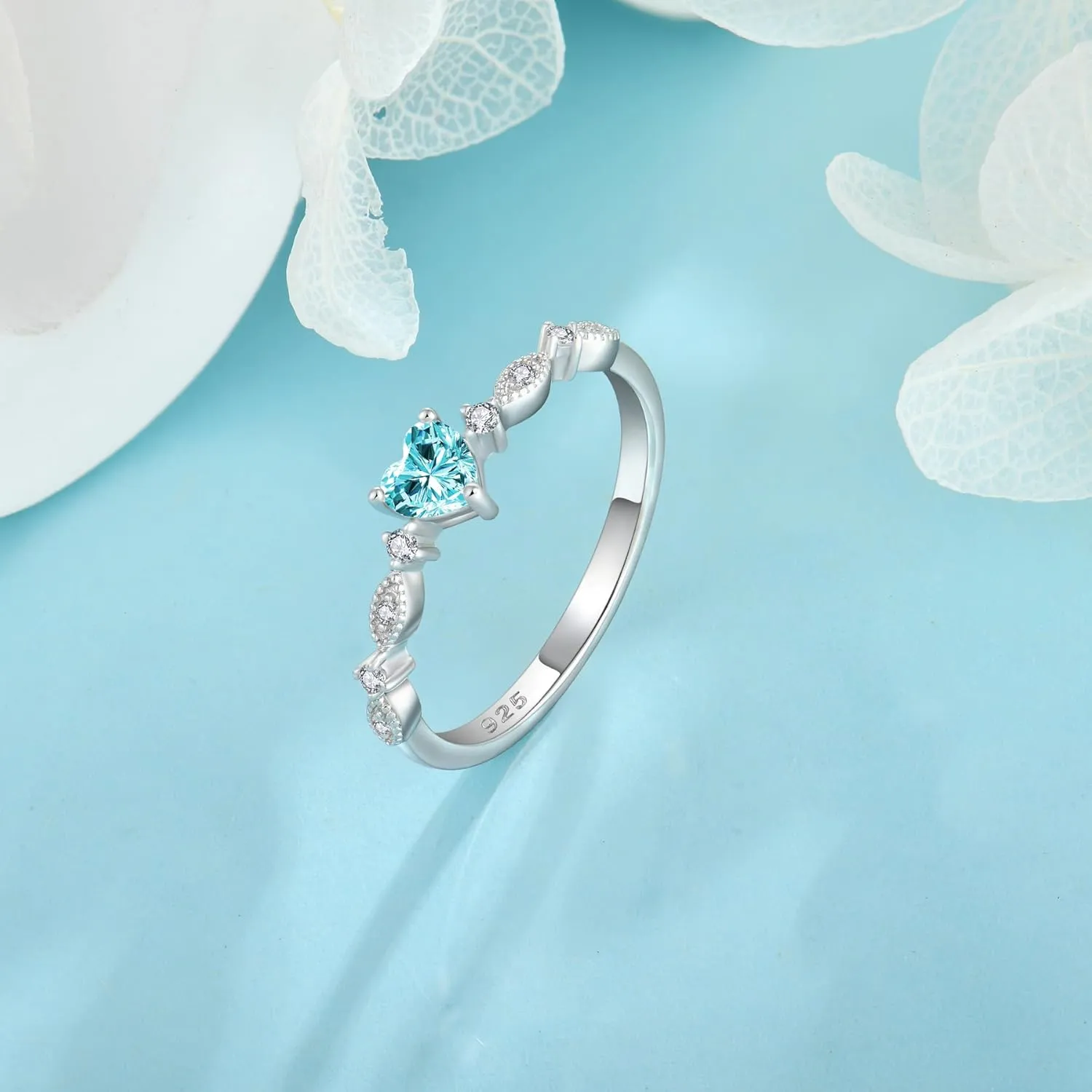 925 Sterling Silver Heart CZ Ring, Cubic Zirconia Stackable Birthstone Engagement Promise Bands Rings Anniversary Jewelry for Women Wife Girlfriend, Size 5-10