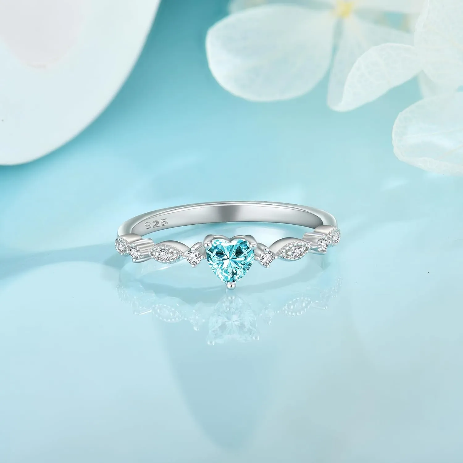 925 Sterling Silver Heart CZ Ring, Cubic Zirconia Stackable Birthstone Engagement Promise Bands Rings Anniversary Jewelry for Women Wife Girlfriend, Size 5-10