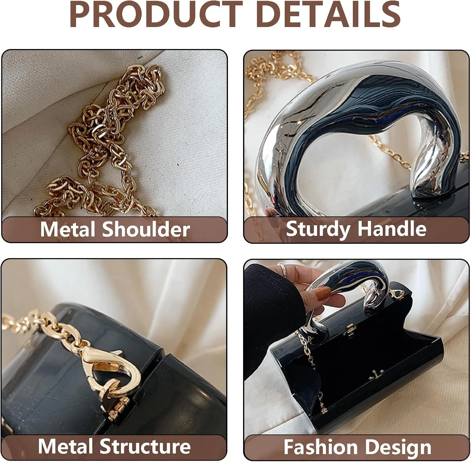 Acrylic Evening Clutch Purse Tote Handbag Bags for Women Chic Metal Purses Wedding Cocktail Party 2024