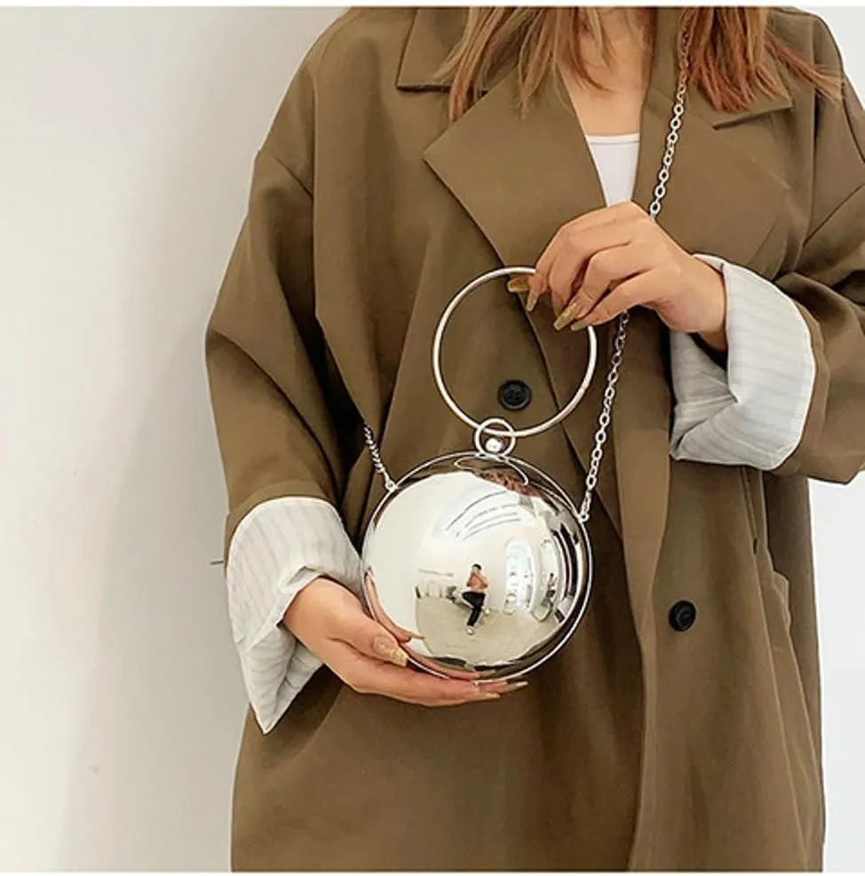 Acrylic Evening Clutch Women Chic Metal Purses Shiny Round Handbag Crossbody Bag for Parties Cocktail Wedding 2025