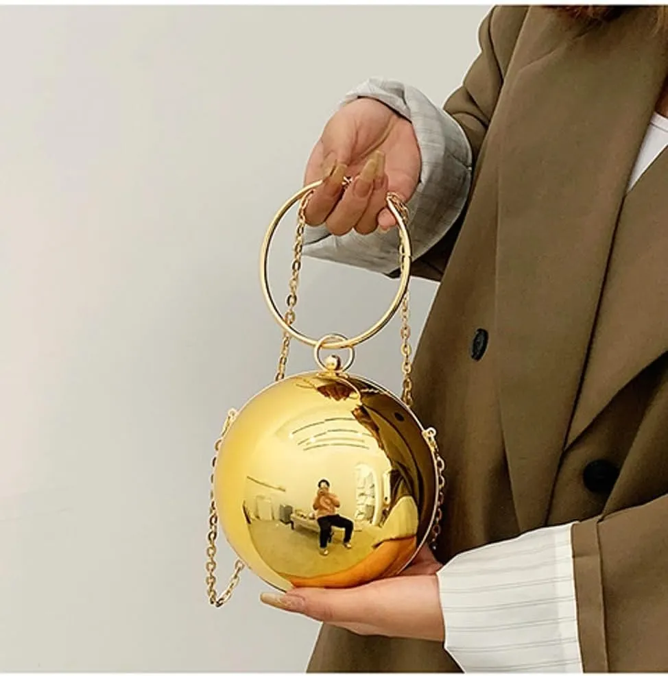 Acrylic Evening Clutch Women Chic Metal Purses Shiny Round Handbag Crossbody Bag for Parties Cocktail Wedding 2025