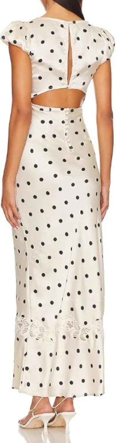 Aesthetic White Lace Satin Maxi Polka Dot Dress Romantic Backless Silk Party Dresses for Women