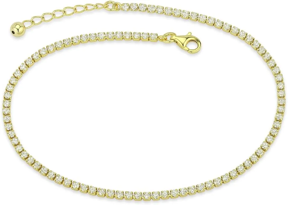 Alfred & Vincent 2.67ct tw 2.3mm Cubic Zirconia CZ Crystal Tennis Anklet in .925 Sterling Silver