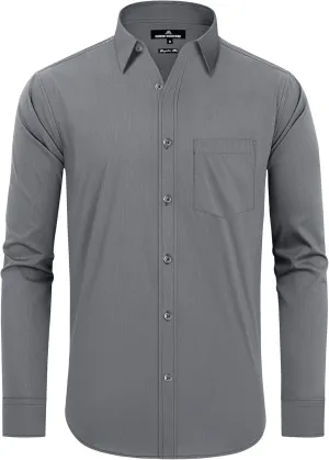 Alimens & Gentle Men's Dress Shirts Regular Fit Long Sleeve Button Down Shirts Wrinkle Free Cotton Shirts
