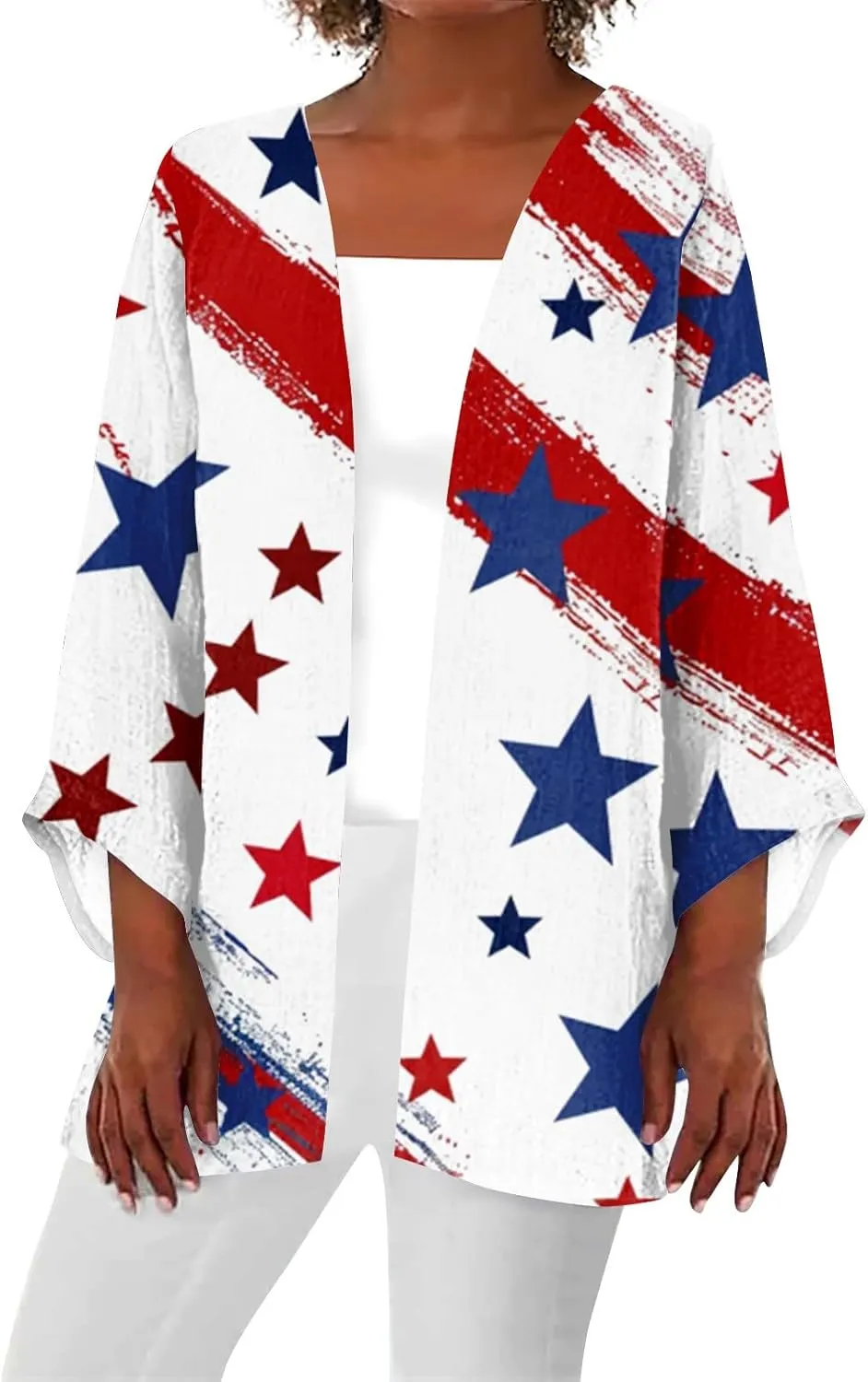 American Flag Cardigan 4Th of July Kimono Cover Up 3/4 Length Puff Sleeve Open Front Cover Up Summer 2025 Tops Clothes