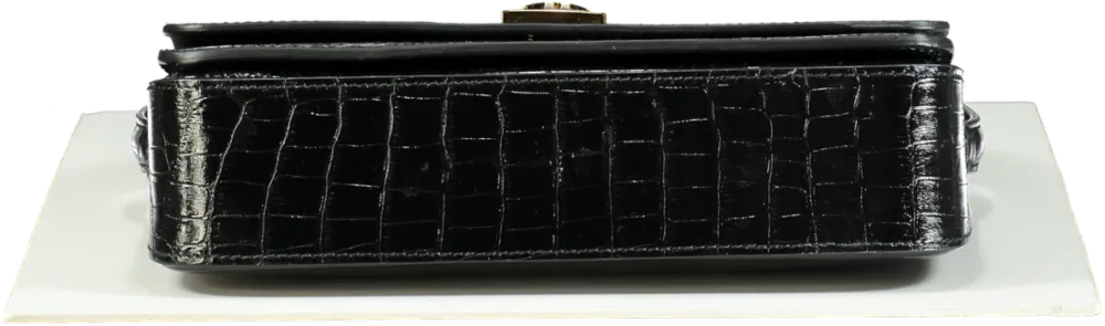 Anine Bing Black/Gold logo Croc-Embossed Leather Ellie Handbag