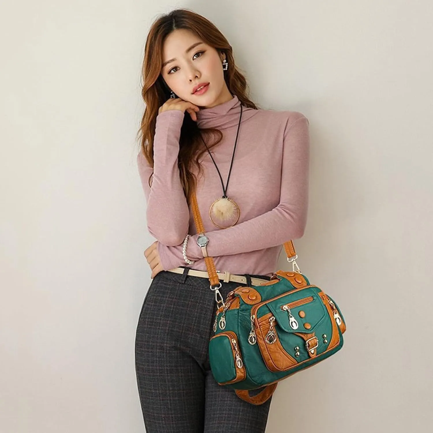 Athletic Crossbody Bags for Women Retro Studded Crossbody Bags Small Shoulder Purses Lightweight Carry on Bag(Green)