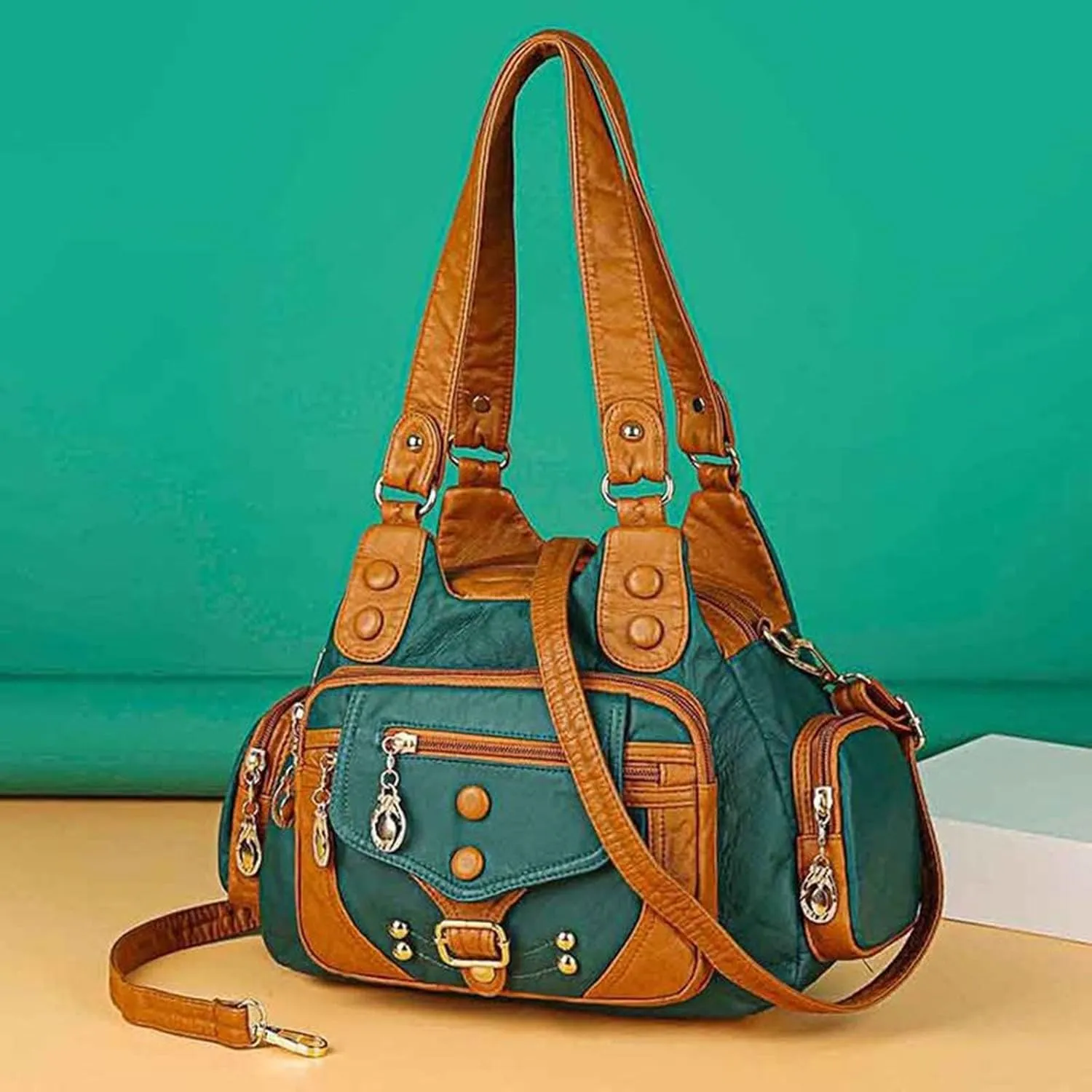 Athletic Crossbody Bags for Women Retro Studded Crossbody Bags Small Shoulder Purses Lightweight Carry on Bag(Green)