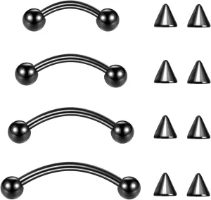 Aumeo Eyebrow Piercing Jewelry Surgical Steel Vertical Labret Lip Jewelry 16G Eyebrow Rings Curved Barbell Piercing Jewelry for Lip Rook Helix Conch 6mm/8mm/10mm/12mm Black