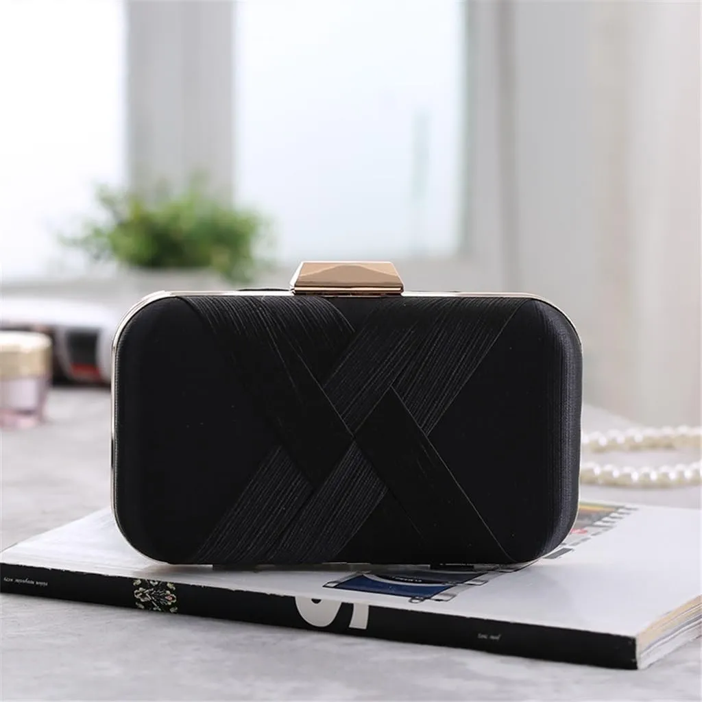 Bag Classic Pleated Satin Woven Evening Party Dress Clutch Cross Small Bag(E)
