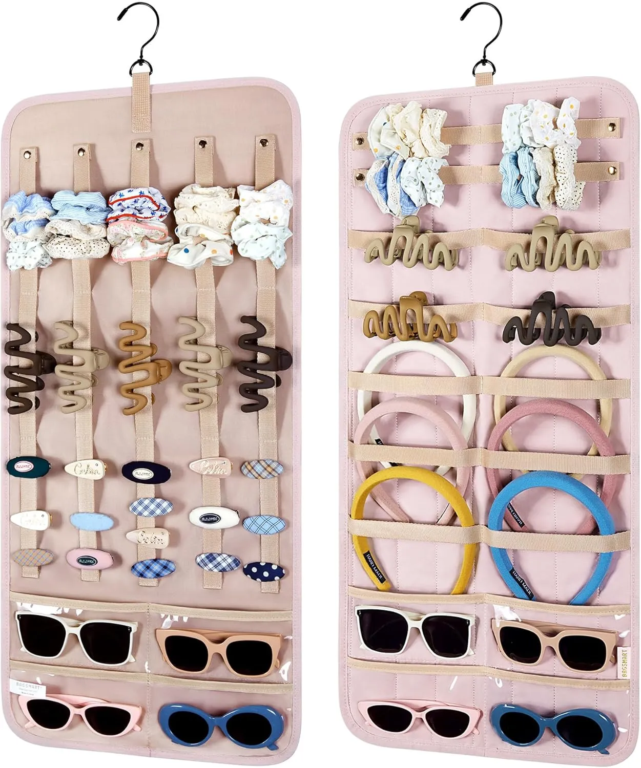 BAGSMART Hanging Jewelry Organizer Claw Clip Holder for Headbands, Sunglasses, Hair Clips, Claw Clips Double-Sided on Closet, Wall, Door, 1 piece, Large-Baby Pink