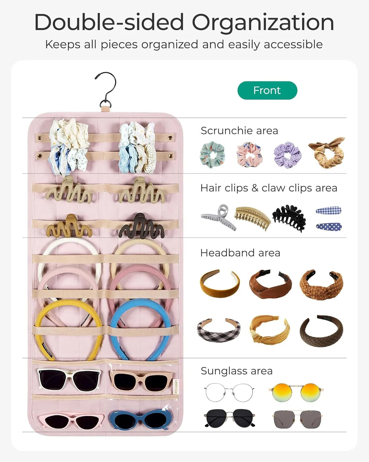BAGSMART Hanging Jewelry Organizer Claw Clip Holder for Headbands, Sunglasses, Hair Clips, Claw Clips Double-Sided on Closet, Wall, Door, 1 piece, Large-Light Beige