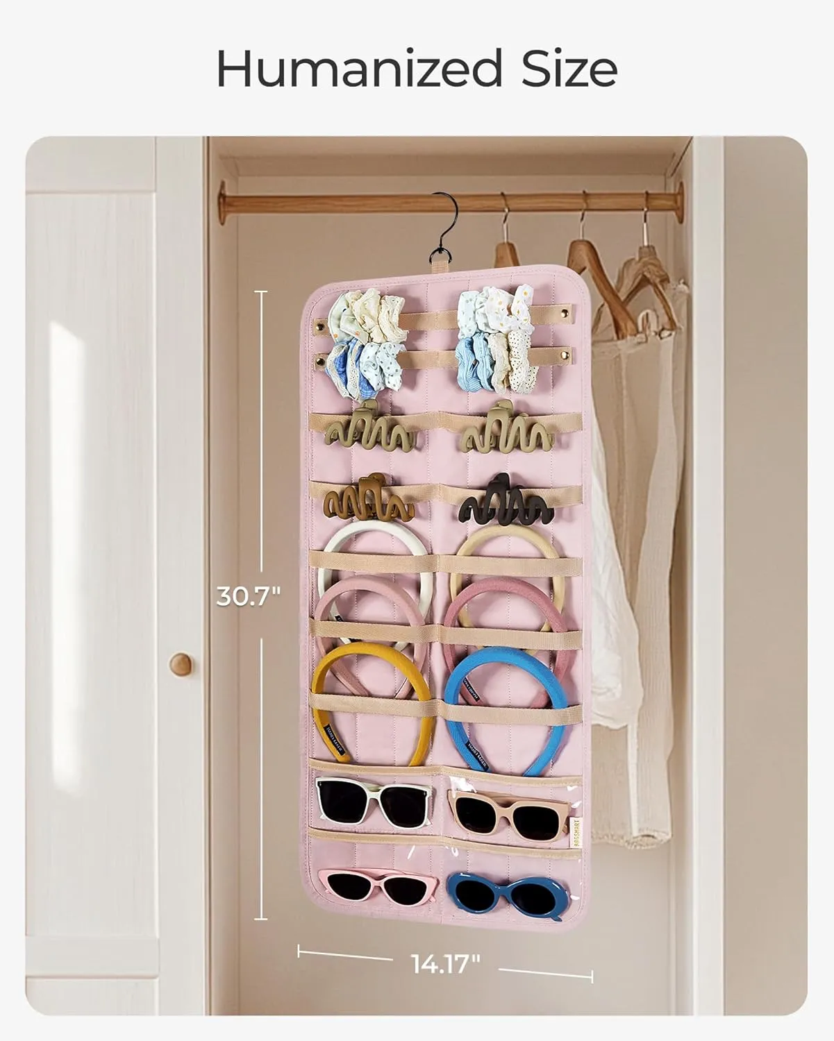 BAGSMART Hanging Jewelry Organizer Claw Clip Holder for Headbands, Sunglasses, Hair Clips, Claw Clips Double-Sided on Closet, Wall, Door, 1 piece, Large-Light Beige