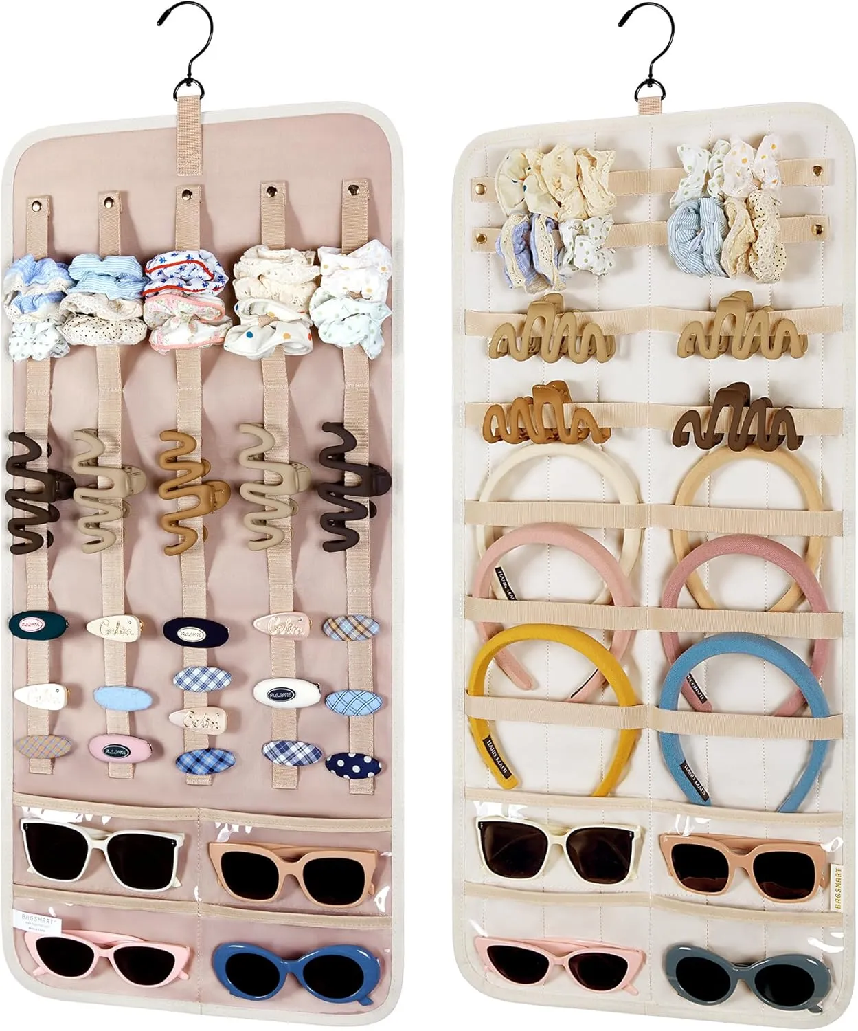 BAGSMART Hanging Jewelry Organizer Claw Clip Holder for Headbands, Sunglasses, Hair Clips, Claw Clips Double-Sided on Closet, Wall, Door, 1 piece, Large-Light Beige