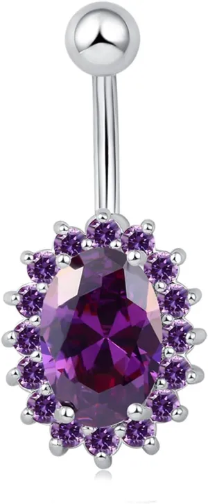 Belly Button Ring, Stainless-Steel Oval Luxury Zirconia Body Piercing Jewelry, Piercing Body Jewelry for Women