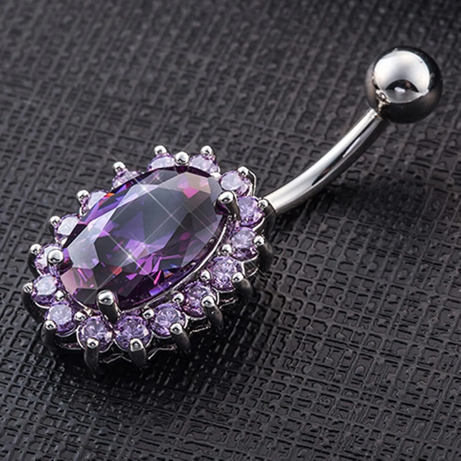 Belly Button Ring, Stainless-Steel Oval Luxury Zirconia Body Piercing Jewelry, Piercing Body Jewelry for Women