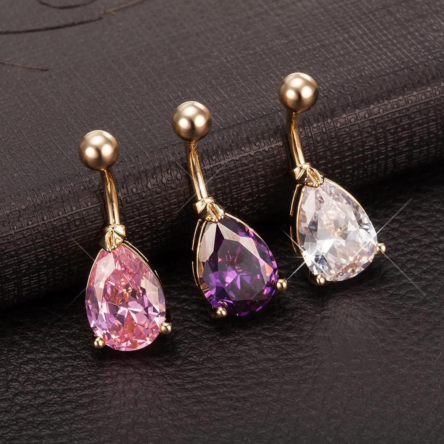 Belly Button Ring, Stainless Steel Teardrop Cubic Zirconia Body Piercing Jewelry, Piercing Body Jewelry for Women