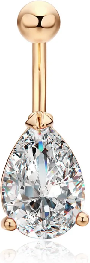 Belly Button Ring, Stainless Steel Teardrop Cubic Zirconia Body Piercing Jewelry, Piercing Body Jewelry for Women