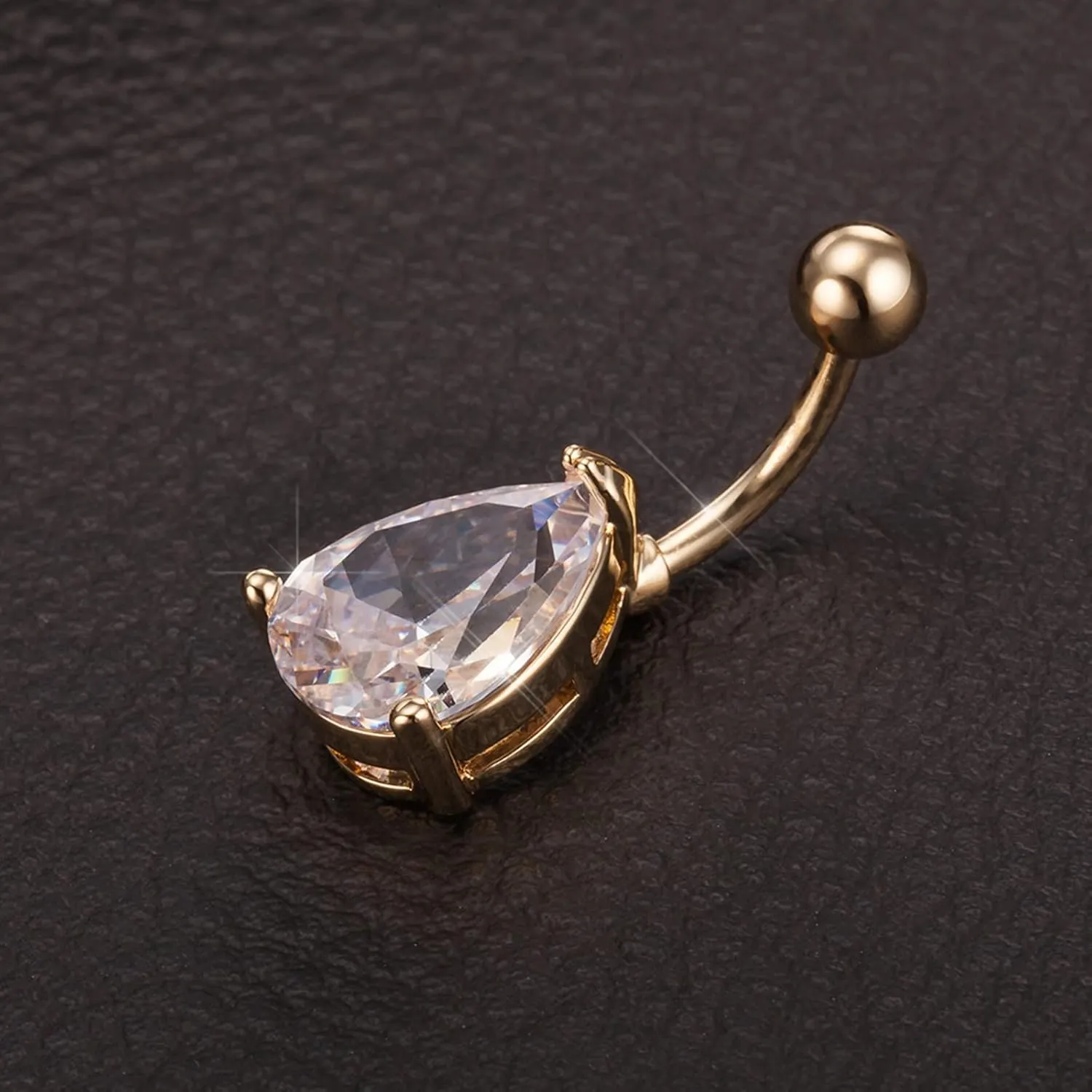 Belly Button Ring, Stainless Steel Teardrop Cubic Zirconia Body Piercing Jewelry, Piercing Body Jewelry for Women