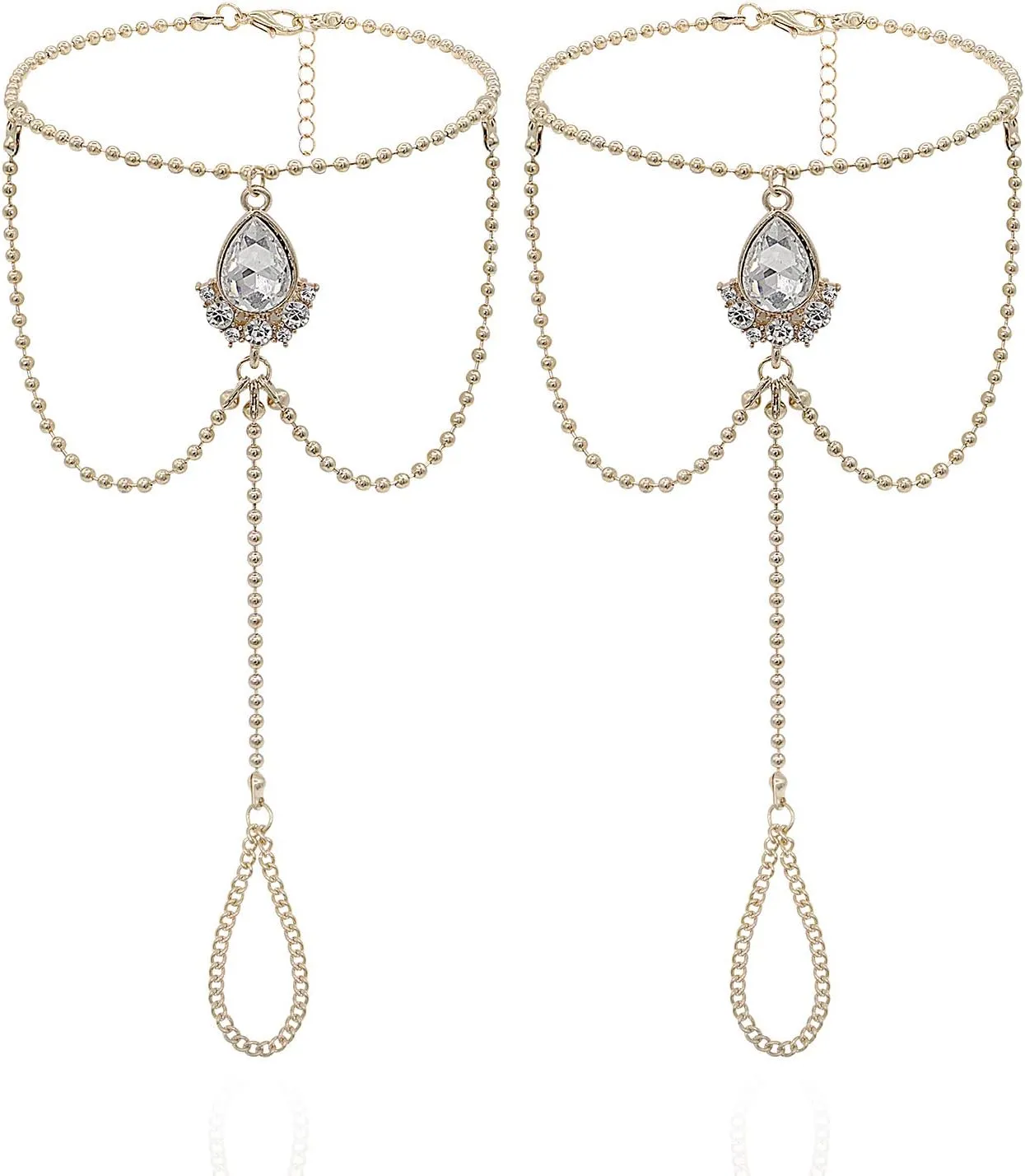 Bienvenu 1 Pair Boho Vintage Crystal Bead Tassel Anklet Bridal Wedding Pool Party Accessories Set